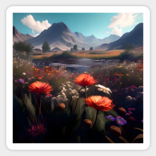 Vibrant Field of Flowers: A Bouquet of Colors Sticker